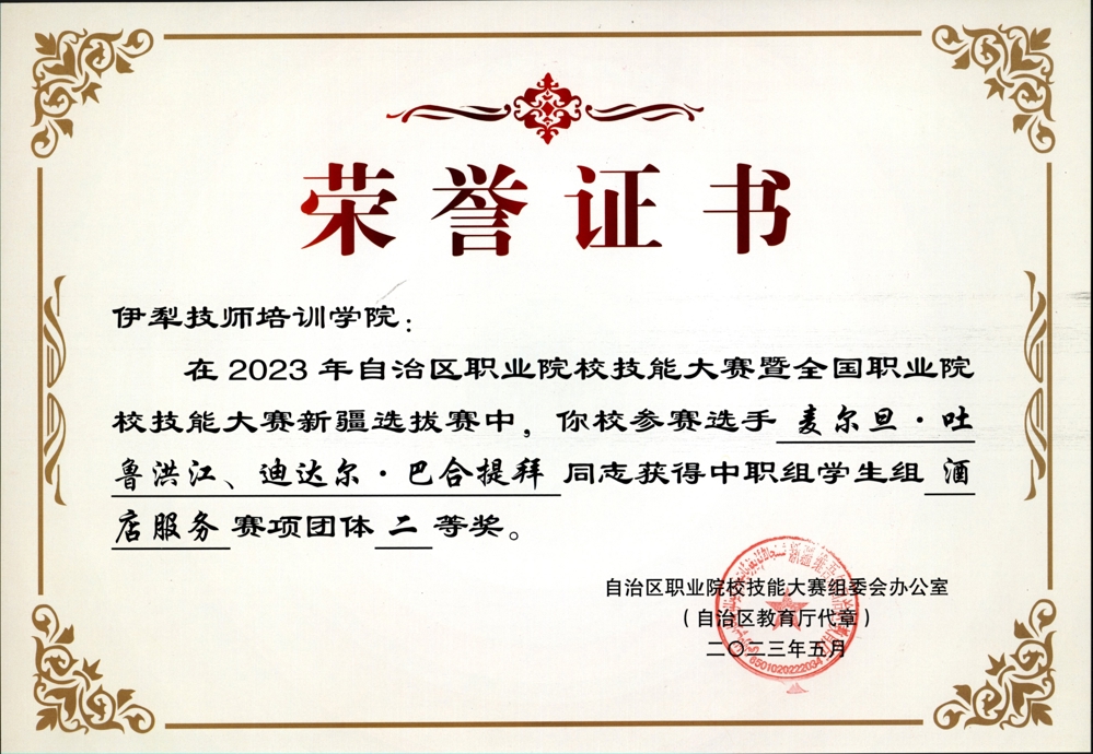 麦尔旦·吐鲁洪江、迪达尔·巴合提拜二等奖
